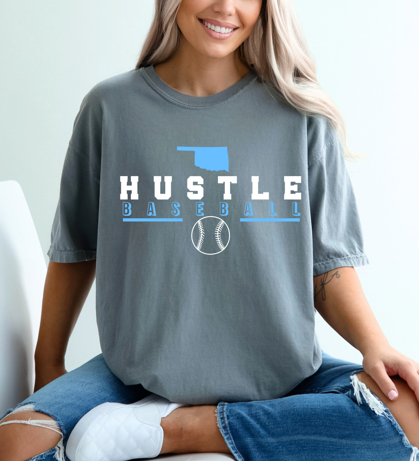 OK Hustle Baseball BLUE (Comfort Colors)