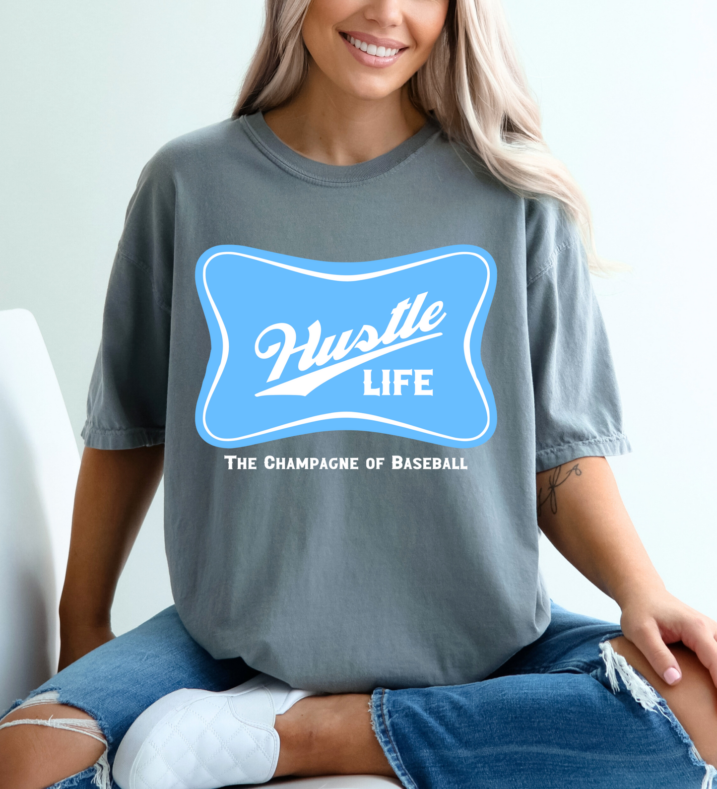 Hustle Life 'Champagne of Baseball' BLUE (Comfort Colors)