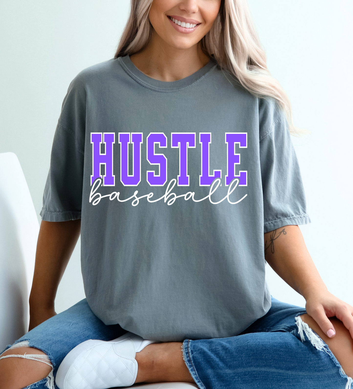 Hustle Baseball Varsity PURPLE/WHITE (Comfort Colors)