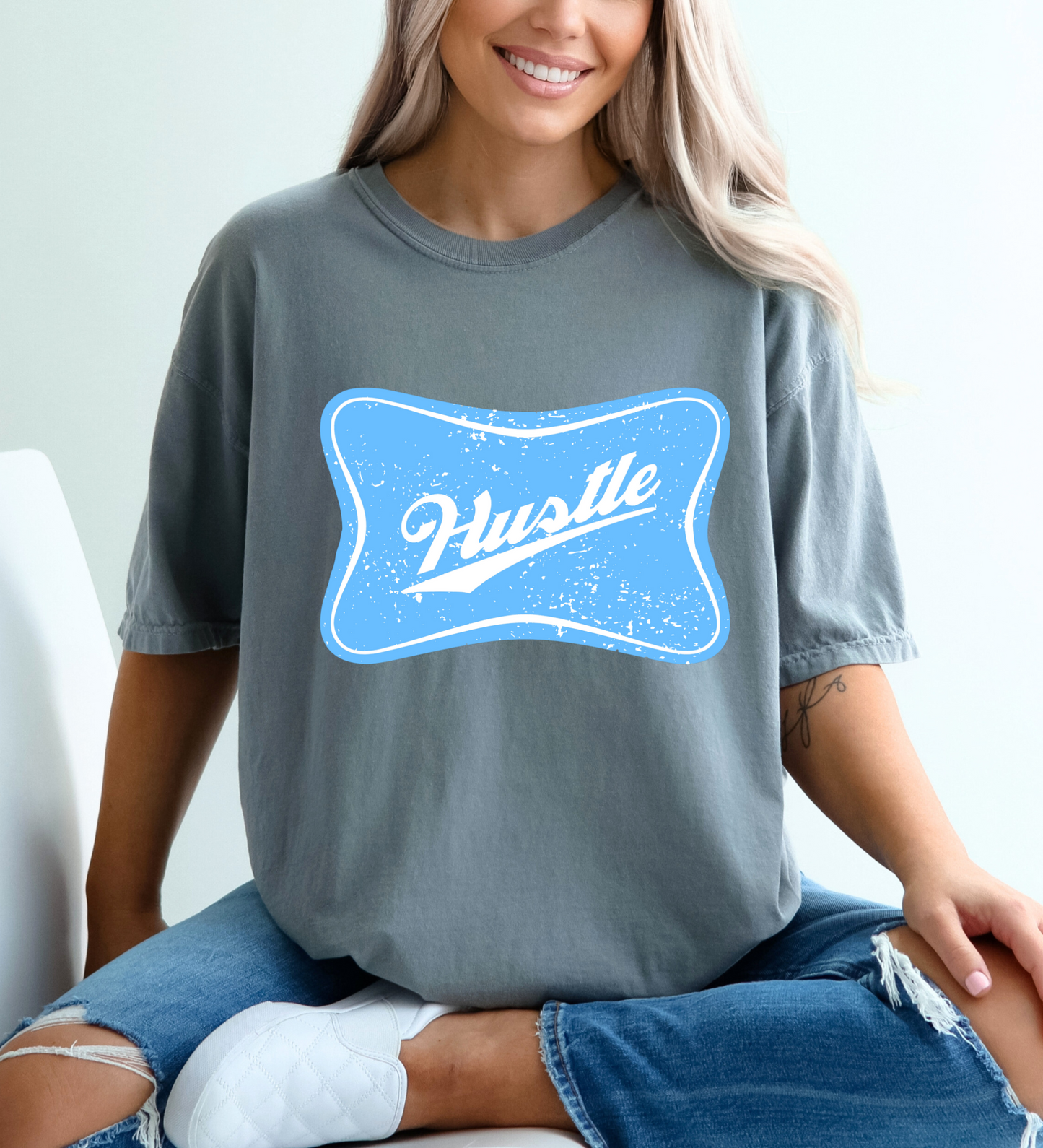Hustle Cheers Logo BLUE (Comfort Colors)