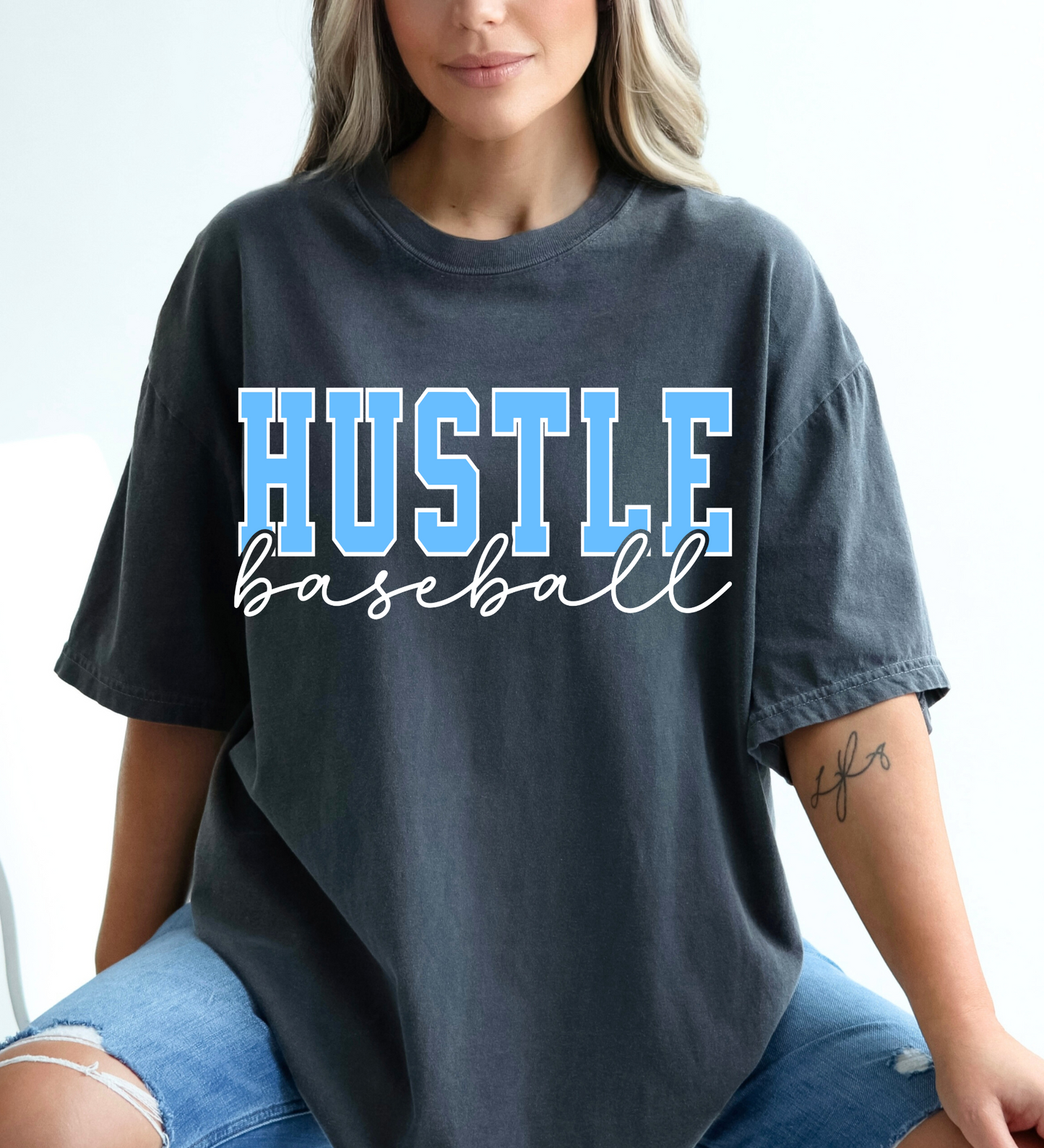 Hustle Baseball Varsity BLUE/WHITE (Comfort Colors)