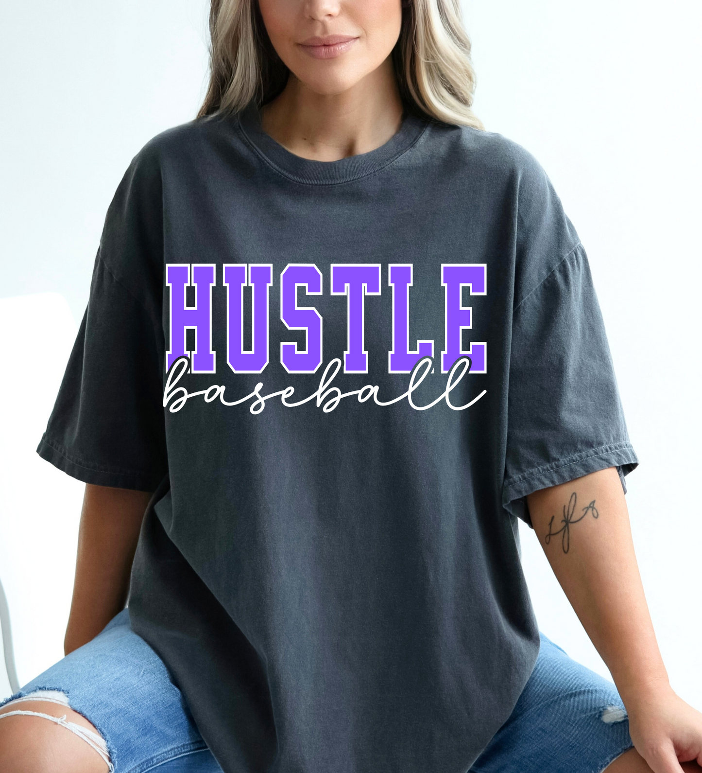 Hustle Baseball Varsity PURPLE/WHITE (Comfort Colors)