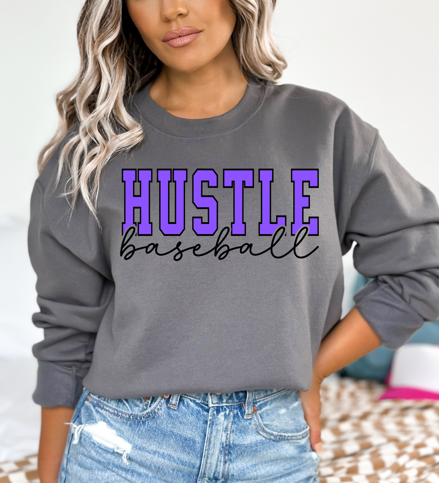 Hustle Baseball Varsity PURPLE (Gildan)