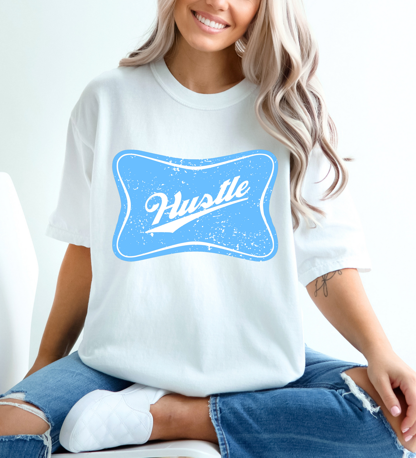 Hustle Cheers Logo BLUE (Comfort Colors)