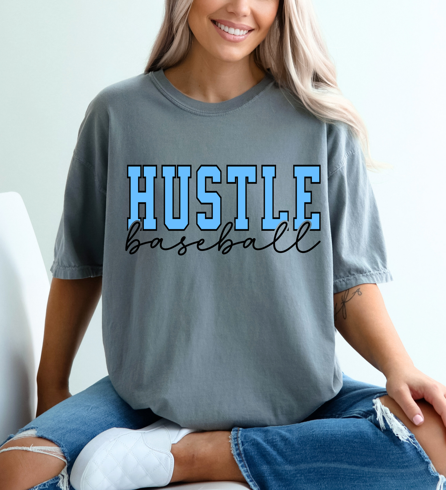 Hustle Baseball Varsity BLUE (Comfort Colors)