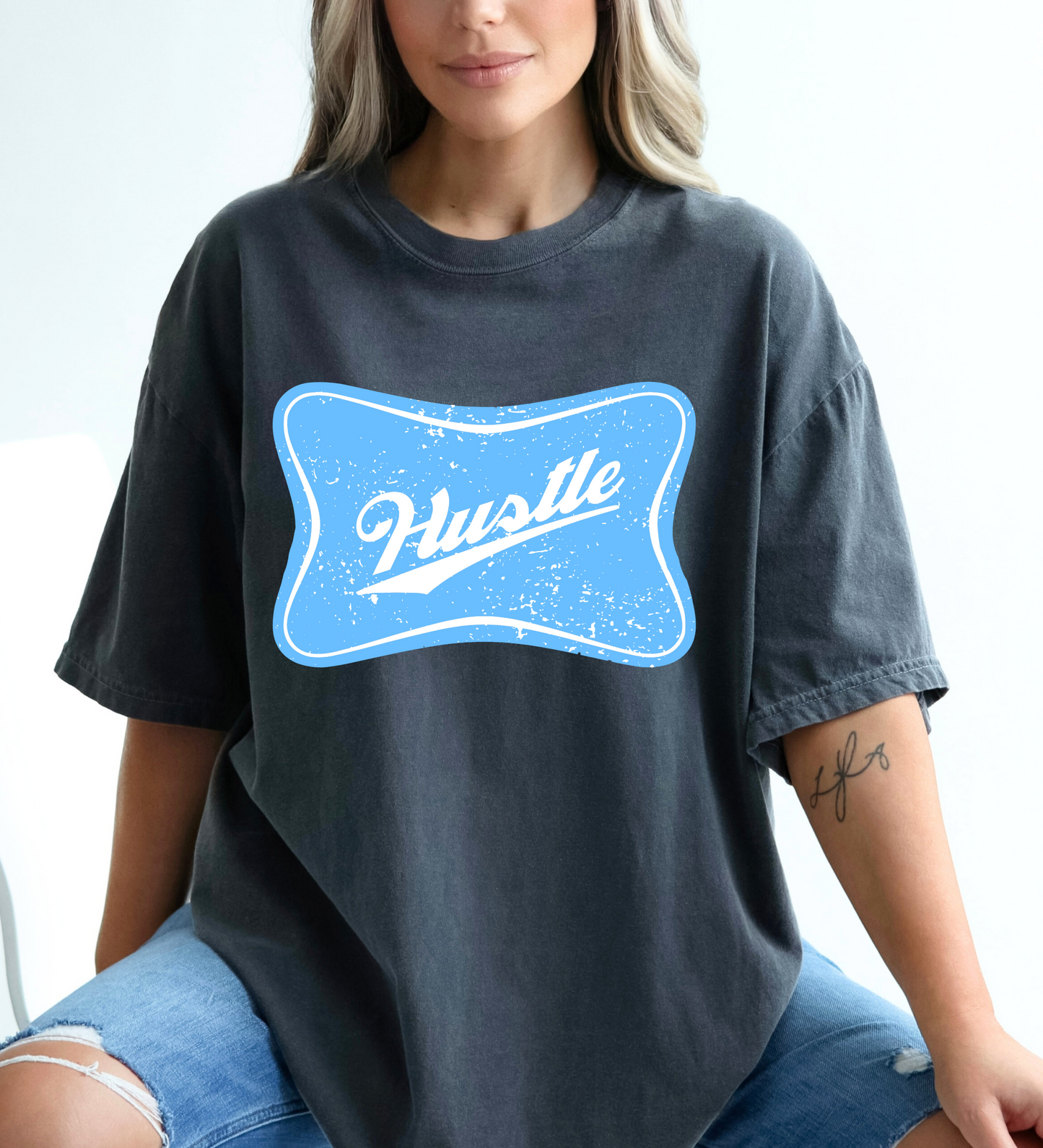 Hustle Cheers Logo BLUE (Comfort Colors)