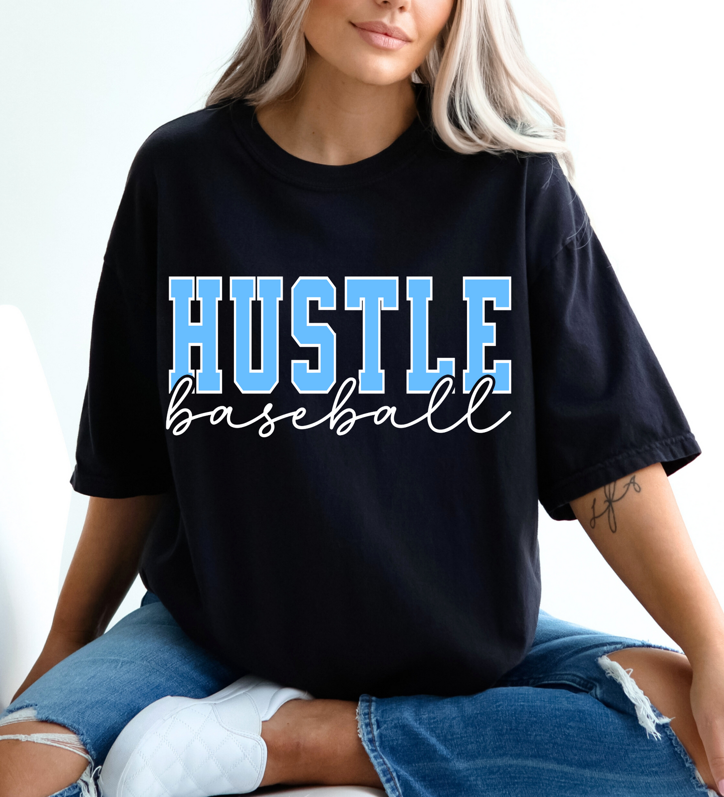 Hustle Baseball Varsity BLUE/WHITE (Comfort Colors)
